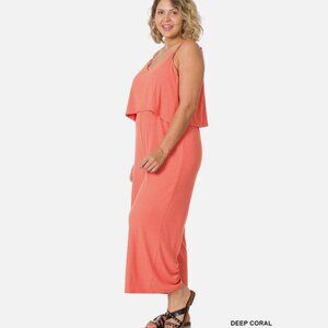 Zenana Women's V Neck Ribbed Tank Sleeveless Wide Leg Pants Loose Fit Jumpsuit